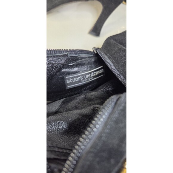 Stuart Weitzman New York Black Suede Knee High Boots-Gold Crosshatch Design Sz 7 - Picture 10 of 13